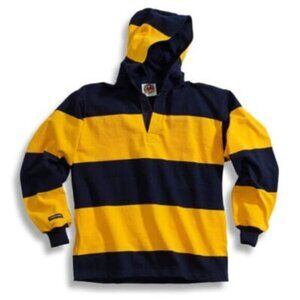 Barbarian Yellow / Blue Striped Hooded Rugby Jersey - XS, unisex fits oversized!